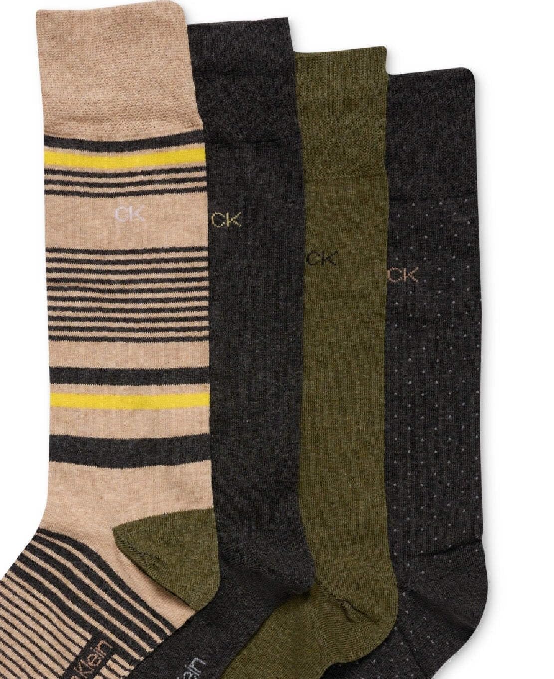 Calvin Klein Mens Combed Cotton 4 Pack Crew Socks Brown 7-12