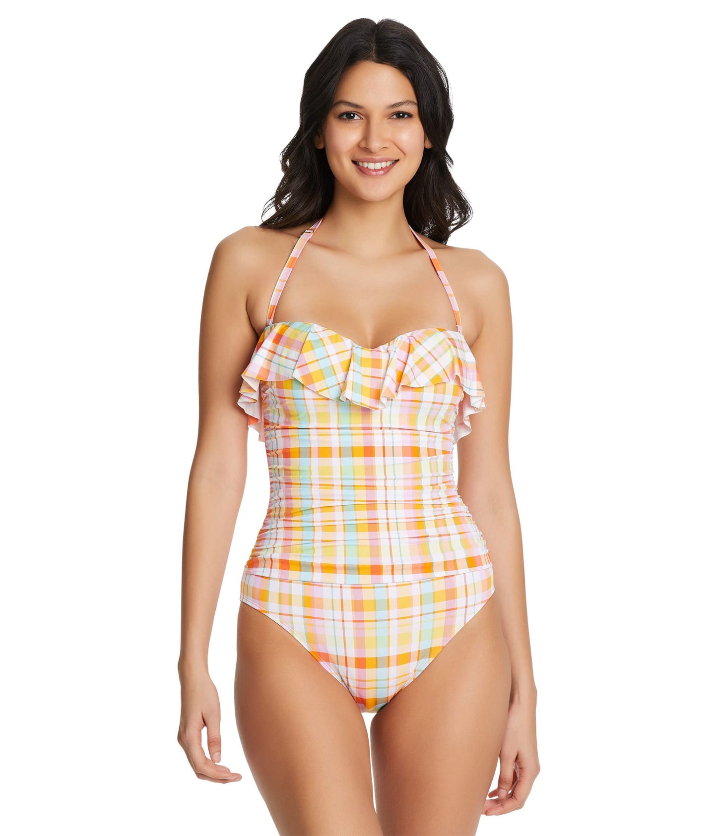 Bleu Rod Beattie Hip to Be Square Shirred Ruffle Bandeau One-Piece Multi 8