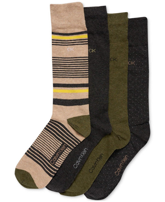Calvin Klein Mens Combed Cotton 4 Pack Crew Socks Brown 7-12