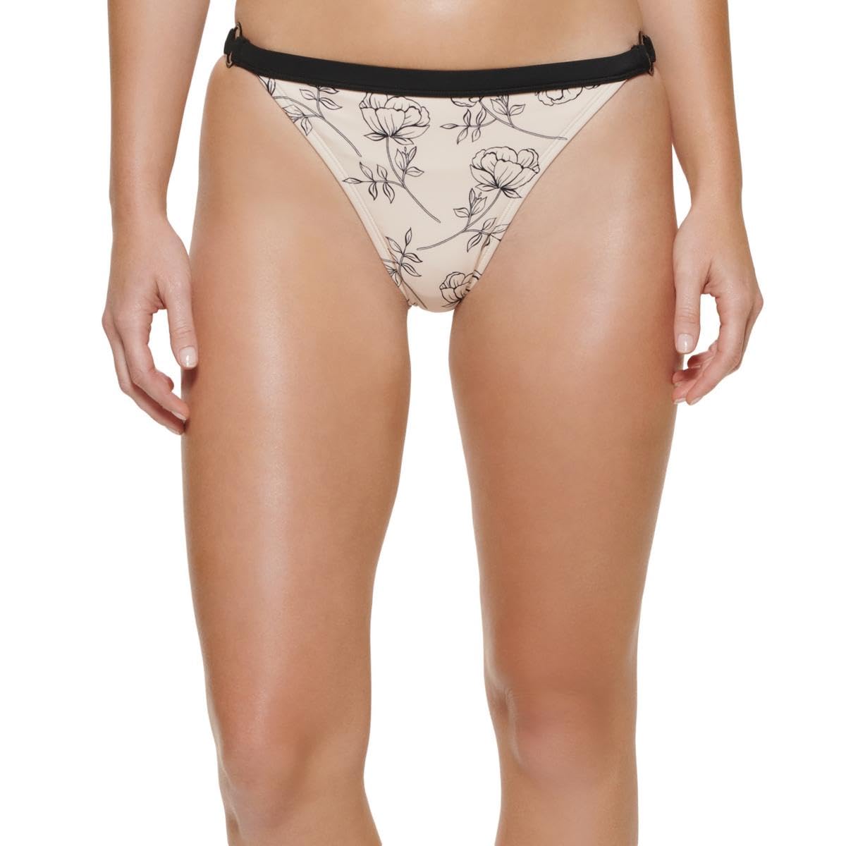 Calvin Klein Womens Floral Print Bikini Swim Bottom Separates Beige XL