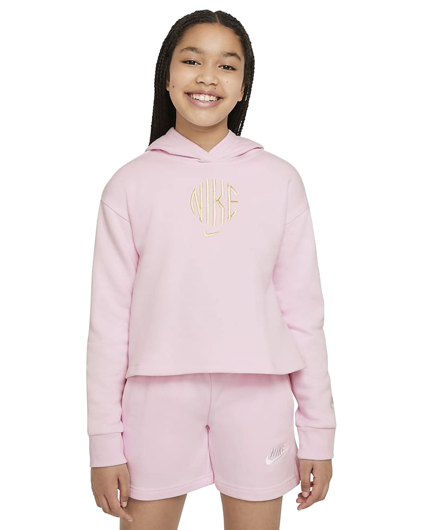 Nike Sportswear Big Kids' (Girls') French Terry Hoodie (Medium, Pink Foam/White)