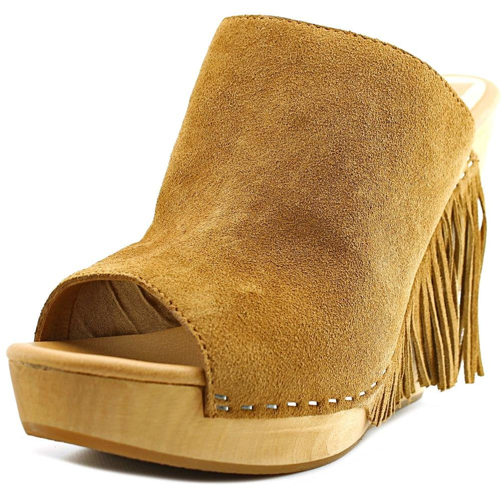 Dolce Vita Cai Fringe Peep Toe Wedges - Camel, 7.5 US