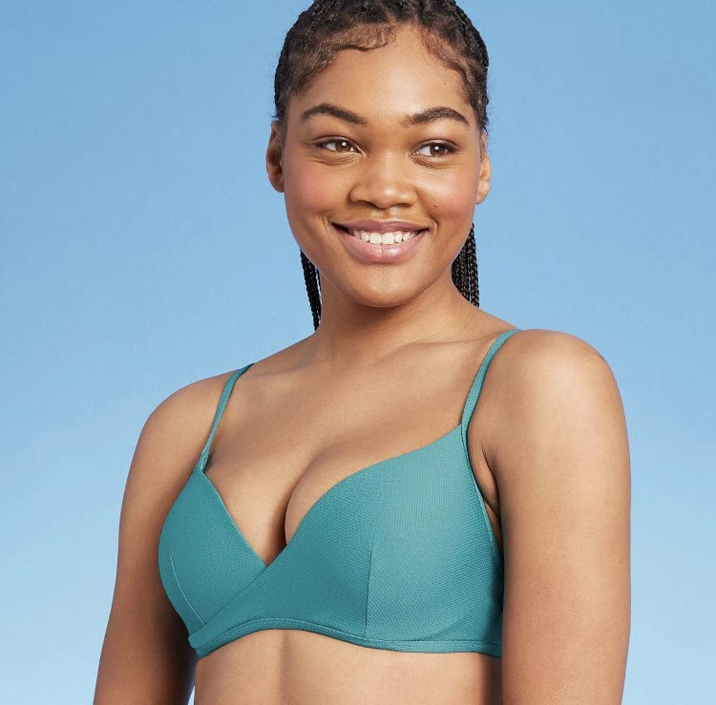 Shade & Shore Women's Lightly Lined Wrap Front Textured Bikini Top (Pool Blue)