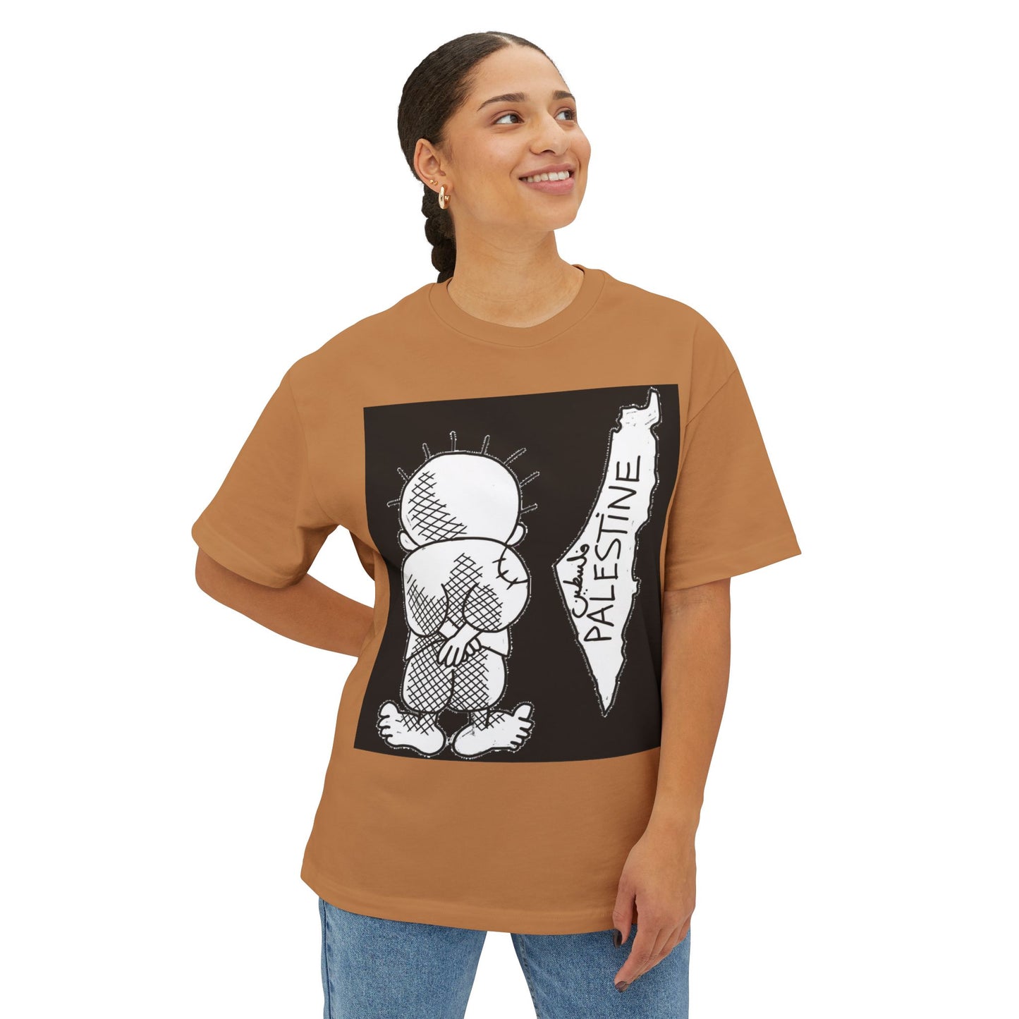 Unisex Oversized Boxy Tee with Palestine Design, Casual Streetwear, Comfortable Everyday Wear, Unique Graphic Tee, Gift for Activists