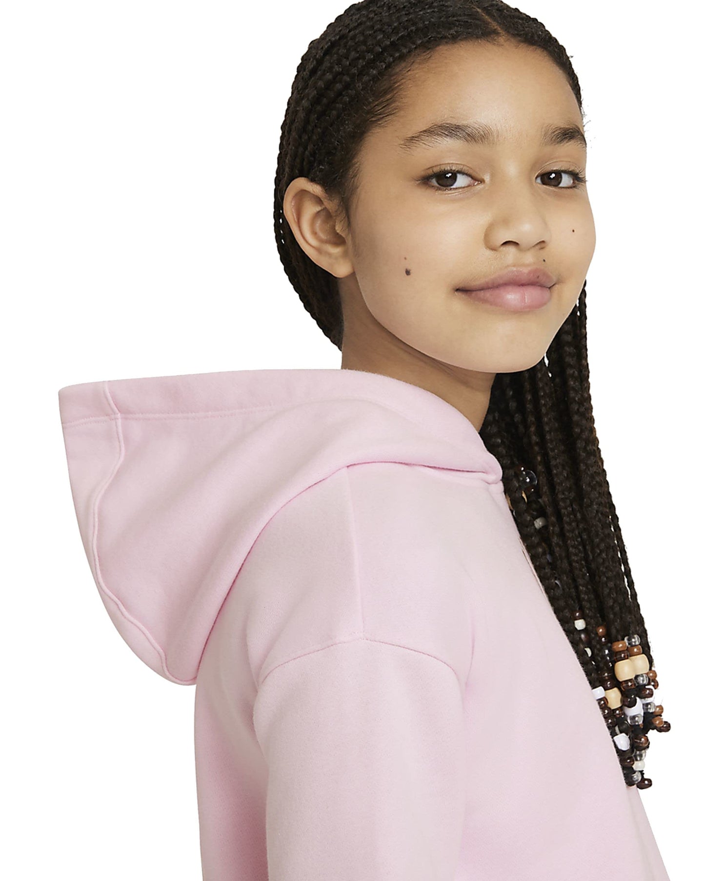 Nike Sportswear Big Kids' (Girls') French Terry Hoodie (Large, Pink Foam/White)