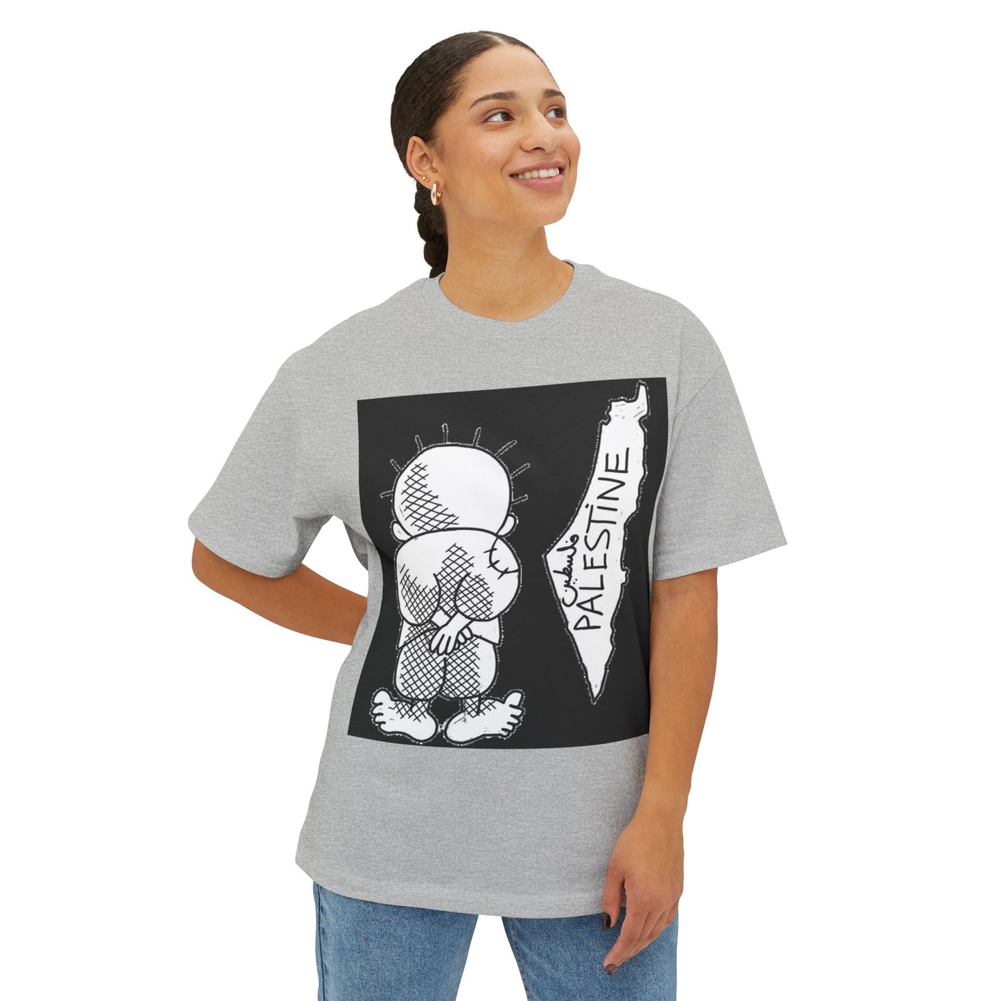 Unisex Oversized Boxy Tee with Palestine Design, Casual Streetwear, Comfortable Everyday Wear, Unique Graphic Tee, Gift for Activists