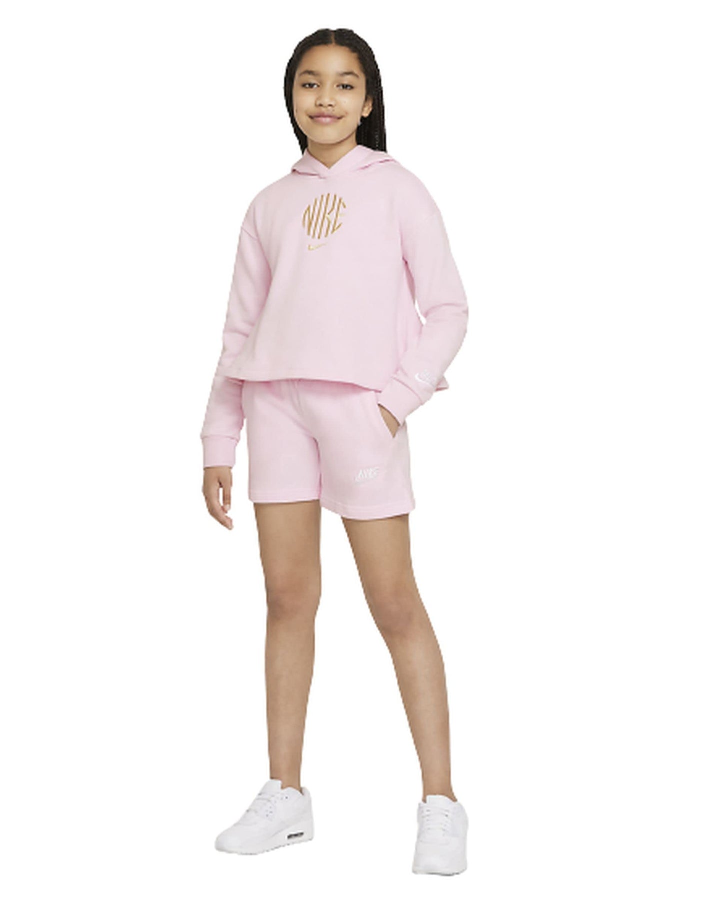 Nike Sportswear Big Kids' (Girls') French Terry Hoodie (Medium, Pink Foam/White)