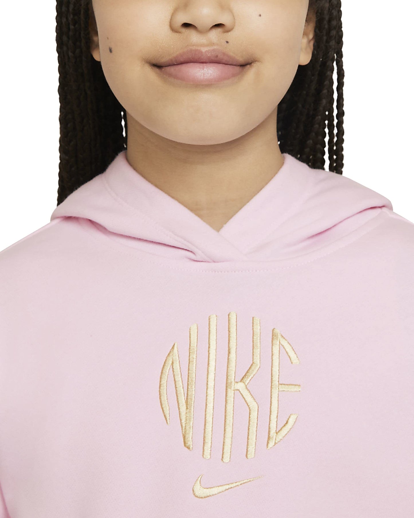 Nike Sportswear Big Kids' (Girls') French Terry Hoodie (Large, Pink Foam/White)