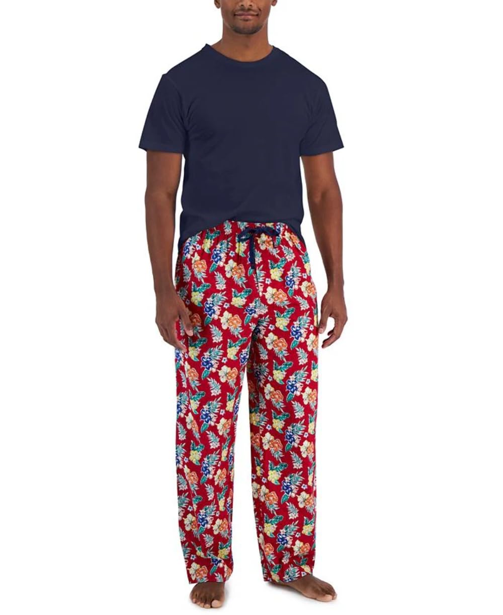 Club Room Mens 2PC Cotton Pajama Gift Set Navy XXL, Jester Red