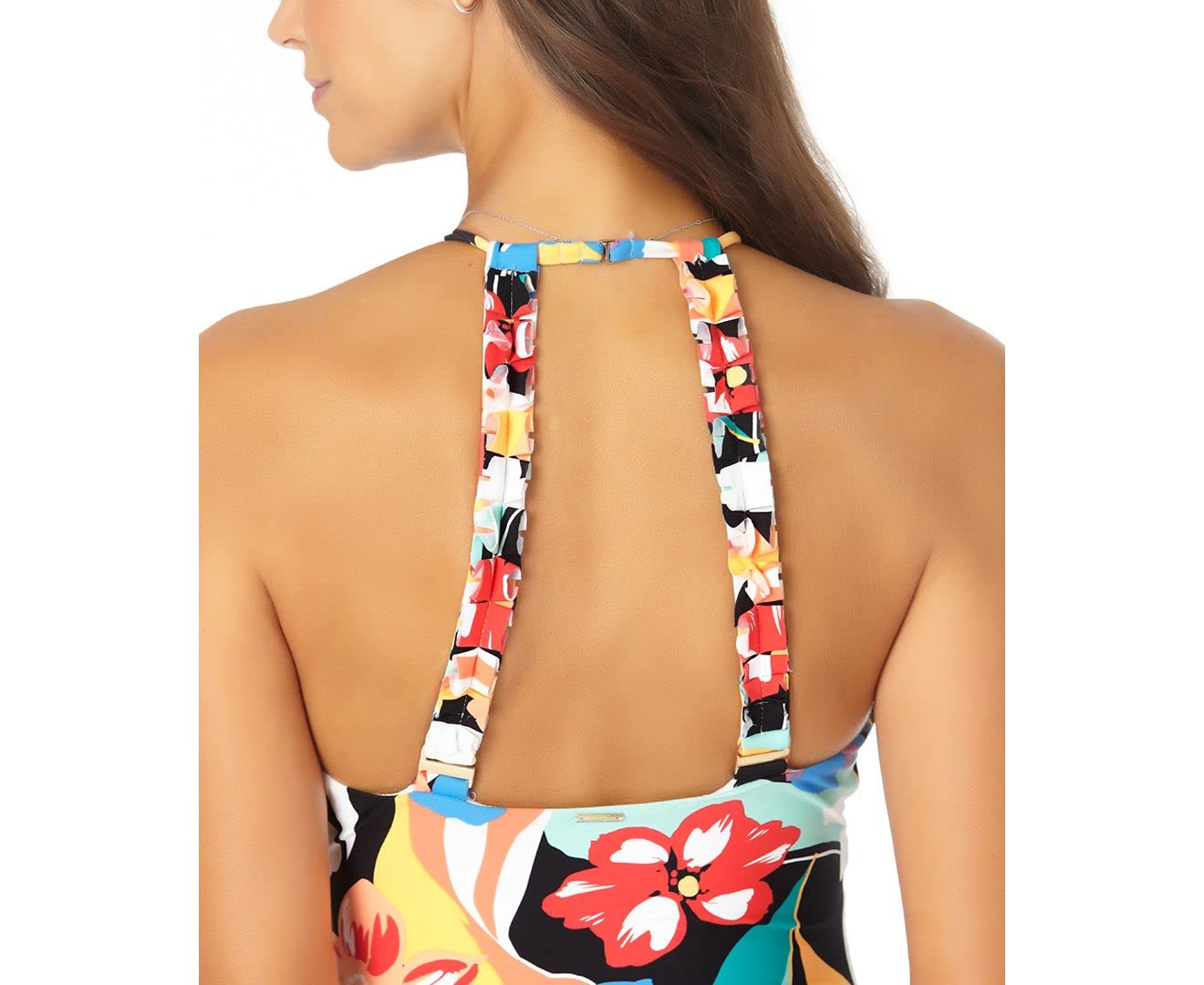 Anne Cole Women's Printed High Neck One Piece Swimsuit White Multi