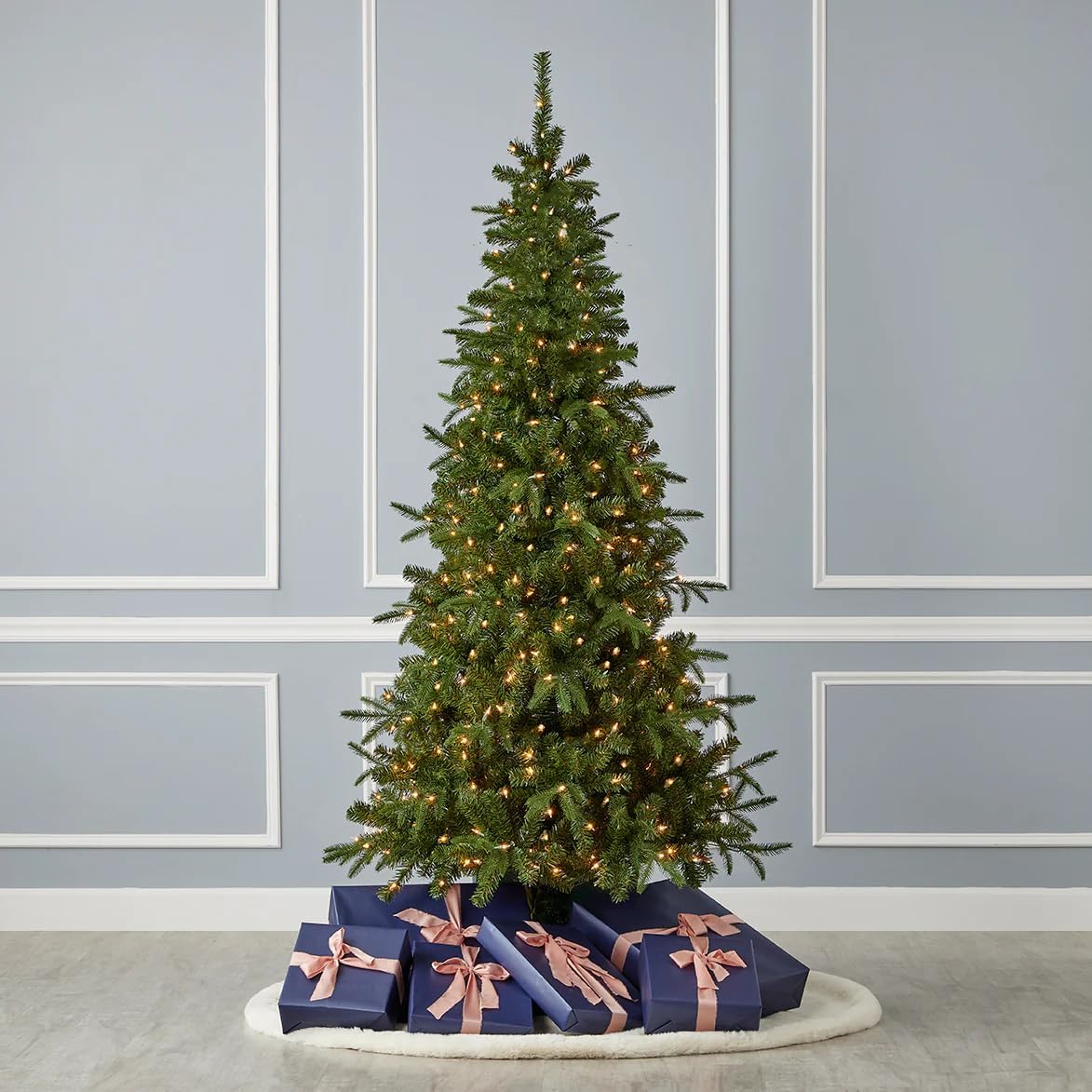 Seasonal LLC Valley Pine Christmas Tree | 7FT | 38" Diameter | Pre-Strung with 350 Warm White LED Lights | Fire-Resistant and Non-allergenic | Energy Efficient and Long-Lasting LED Bulbs
