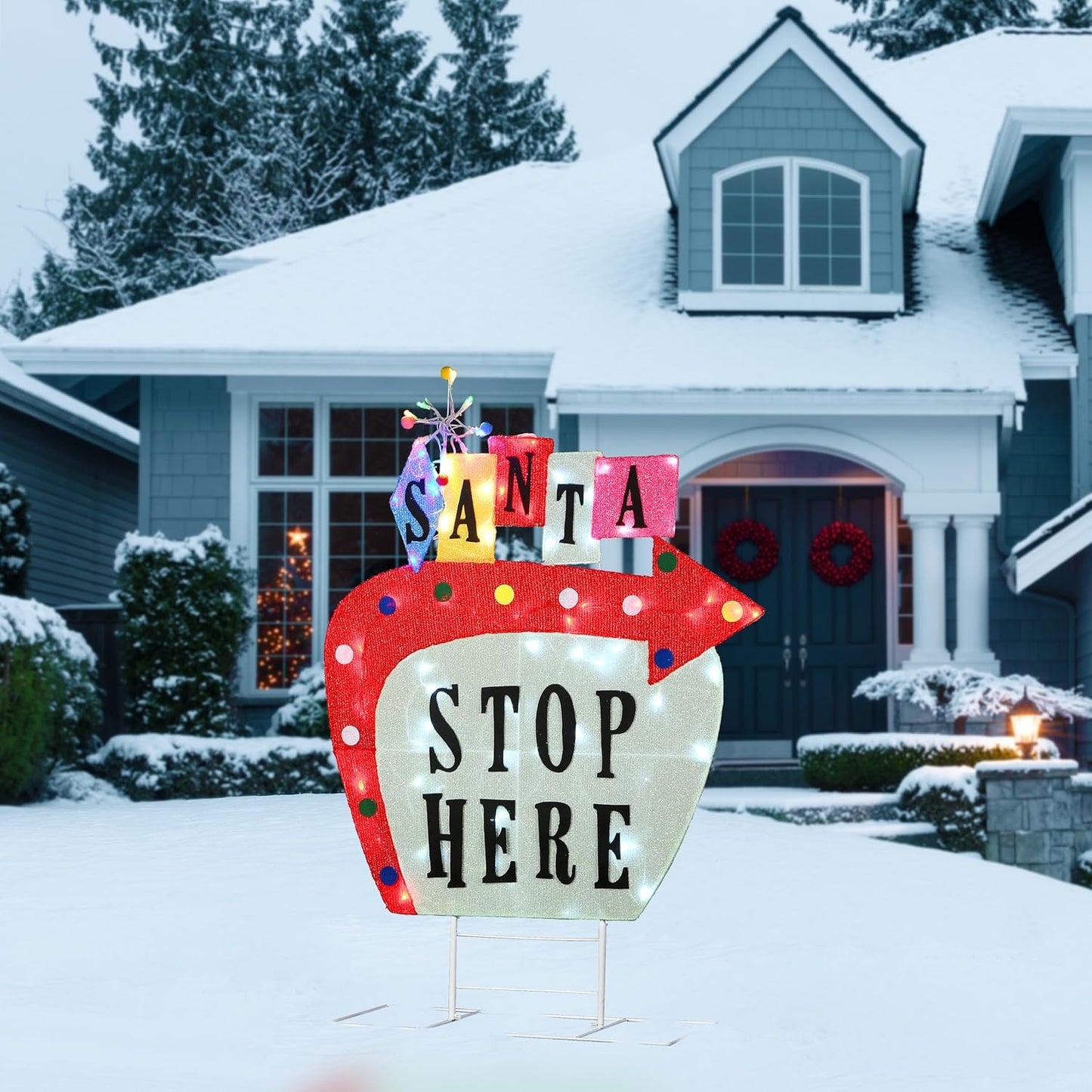 National Tree Company, Pre-Lit Christmas Sign Vintage Vegas Santa Sign, with Warm White LED Lights, Plug in, 50 in