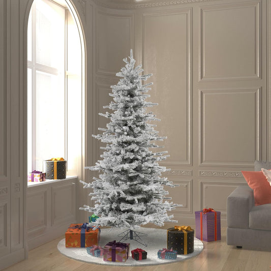 Vickerman 6.5' Flocked Sierra Fir Slim Artificial Christmas Tree, Unlit - Snow Covered Faux Tree - Seasonal Indoor Home Decor- 886 PVC Tips - Tree Stand Included