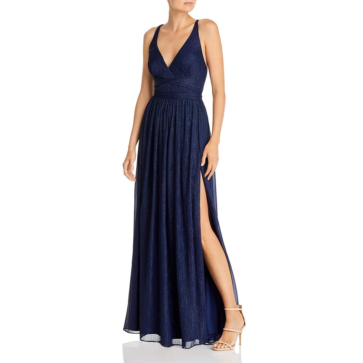 LAUNDRY BY SHELLI SEGAL Womens Metallic Strappy Evening Dress Navy 6