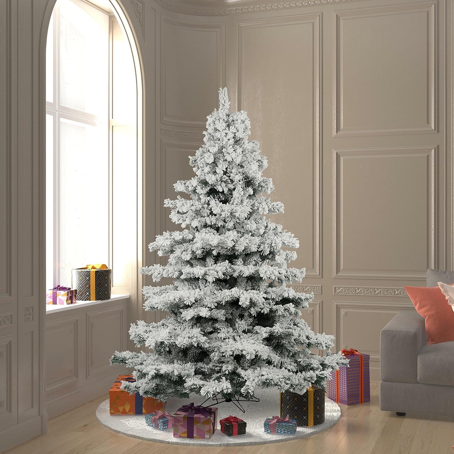 Vickerman Artificial 6.5' X 62" Indoor Flocked Alaskan Pine Christmas Tree - 1045 PVC Tips - Metal Tree Stand Included - Faux Christmas Tree