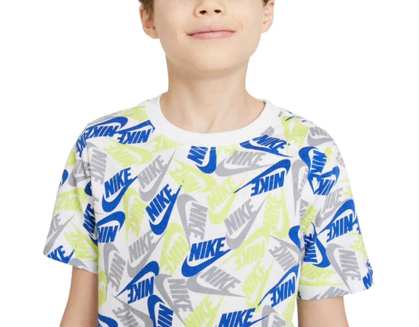 Nike Boys' Sportswear Futura All Over Print T-Shirt (Medium, White)