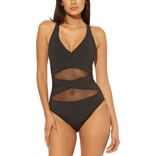 Bleu Rod Beattie Womens Illusion Criss-Cross Back One-Piece Swimsuit Black 10