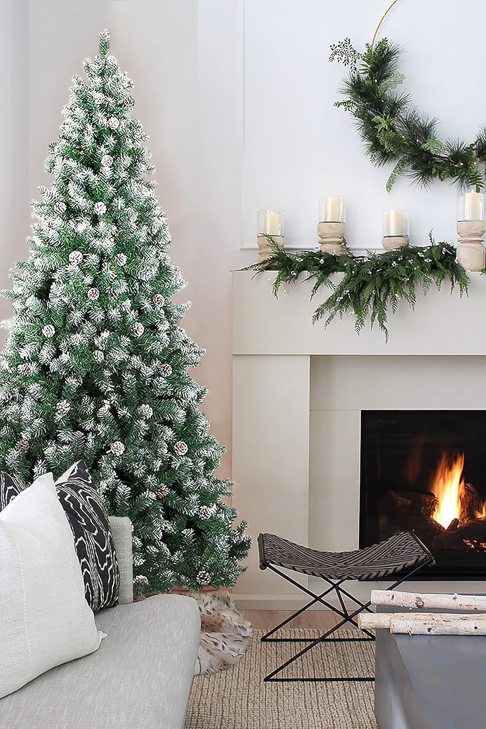 Perfect Holiday 4' Frosted Oregon Fir with Snow Dusted Pine Cones with Metal Stand | 488 Tips | Dia 26"