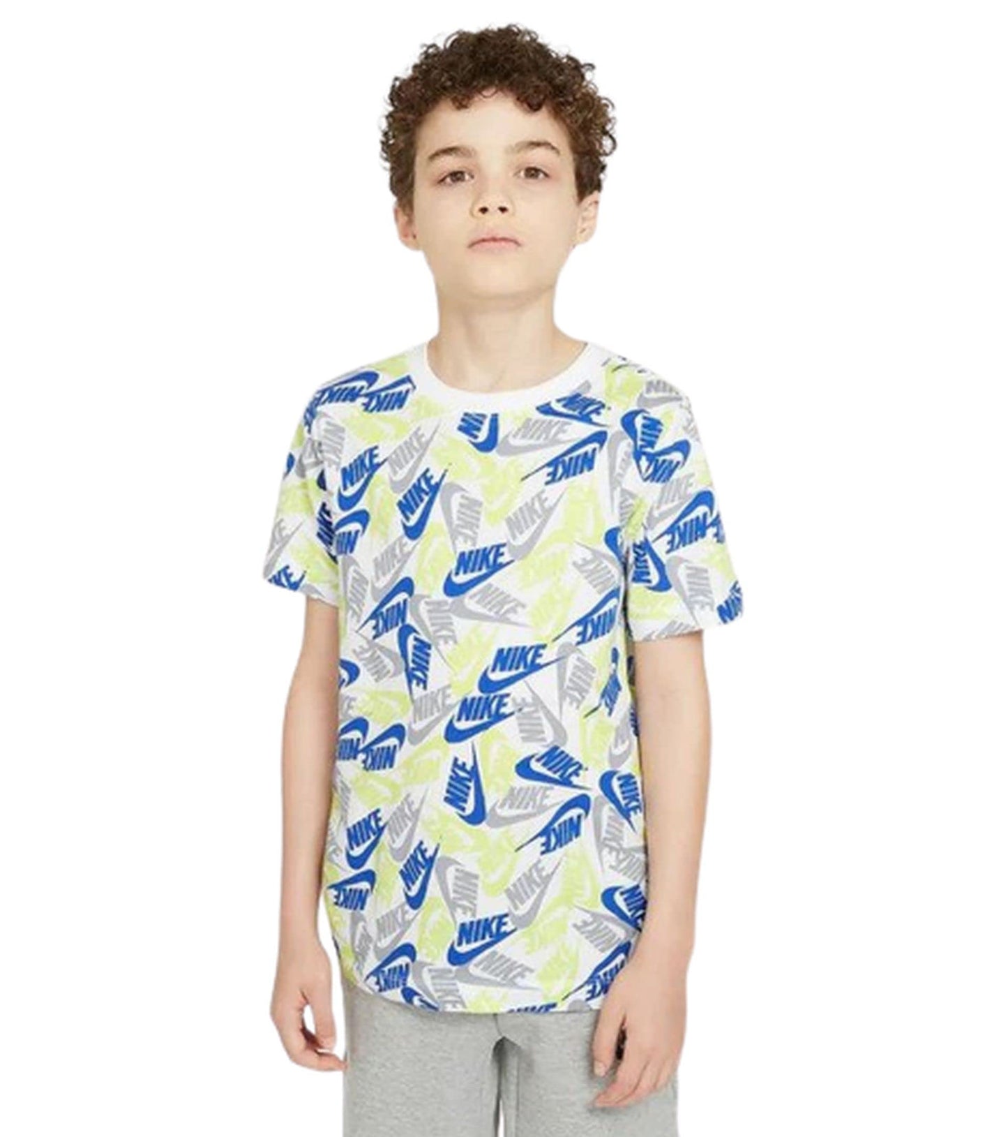 Nike Boys' Sportswear Futura All Over Print T-Shirt (Small, White)