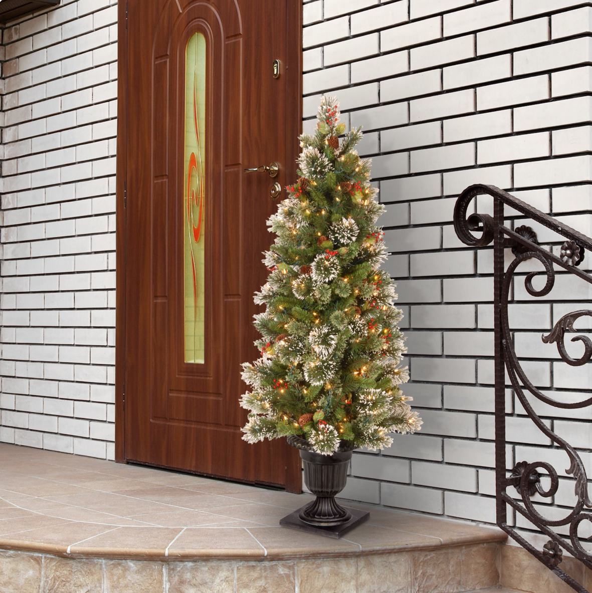 National Tree Company 5 ft. Wintry Pine Entrance Tree with Clear Lights