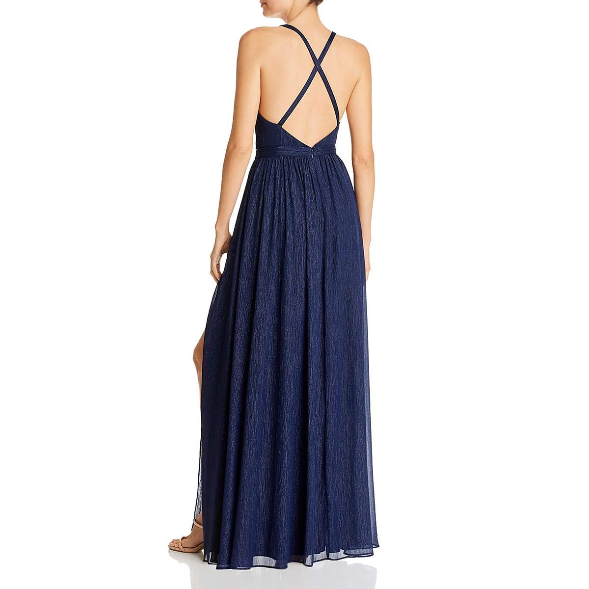 LAUNDRY BY SHELLI SEGAL Womens Metallic Strappy Evening Dress Navy 6