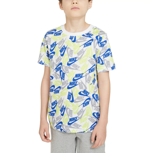 Nike Boys' Sportswear Futura All Over Print T-Shirt (Small, White)