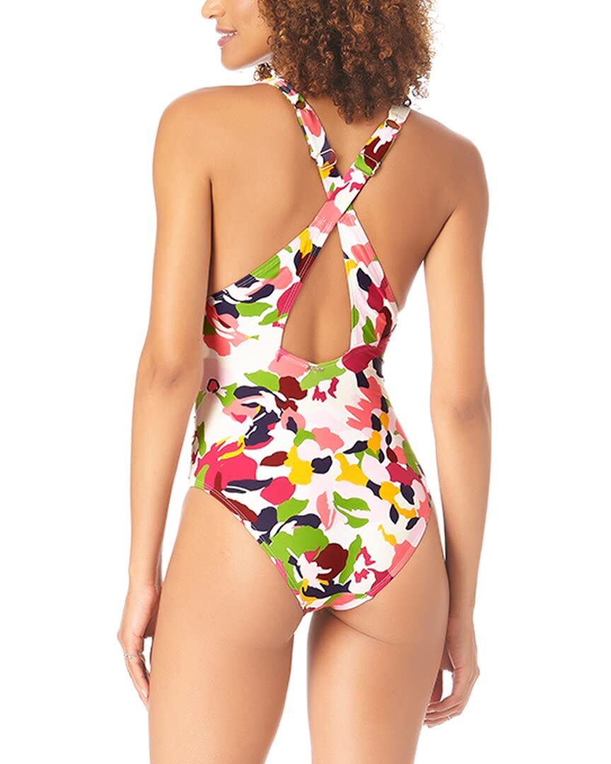Anne Cole Women's Camo Petal V-Neck Shirred One Piece Swimsuit, MO09163, Multi, 6