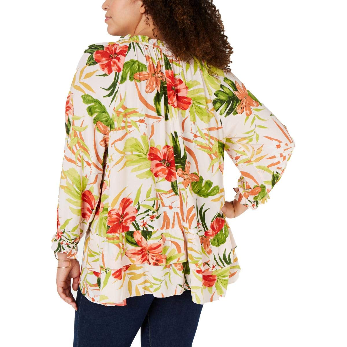 Style & Co. Womens Plus Floral Hi-Low Blouse Pink 1X