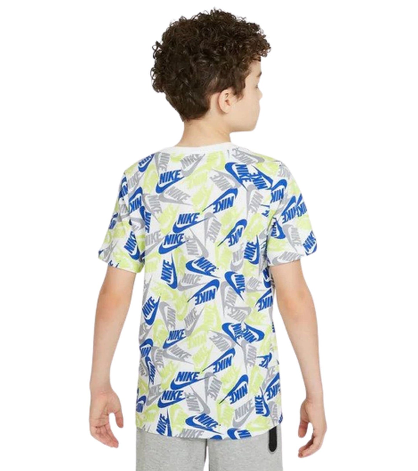 Nike Boys' Sportswear Futura All Over Print T-Shirt (Small, White)